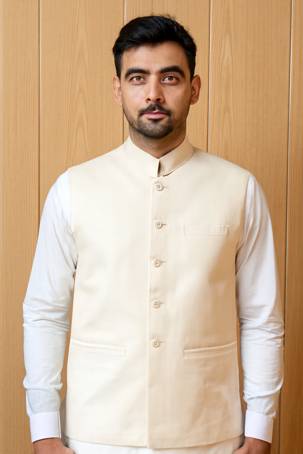 Elegant Cream Waistcoat for Men – Traditional Pakistan Attire